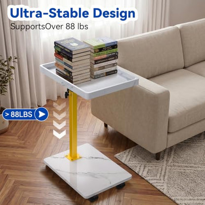 C Table End Table Adjustable Height, 360°Swivel TV Tray Table for Small Spaces, Couch Tables that Slide Under, C Shaped Side Tables Living Room and Bedroom for Sofa, Bed,Chair, Snack