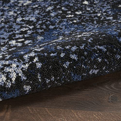 Nourison Home Passion Light Blue Black 4' x Round Area Rug - Easy Clean, Non Shedding, Bed Room, Living Room, Dining Room, Kitchen (4' x Round) - color: Light Blue Black, size: 4' (Round)