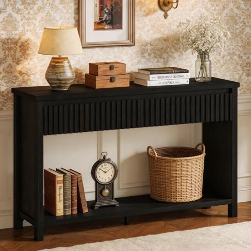 Wood Console Table for Entryway, 47In Entryway Table with Storage, Narrow Sofa Tables with Drawers, Modern Black Couch Tables for Living Room, Black Oak - color: Black Oak