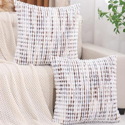LUOYEHK Boho Throw Pillow Covers 22x22 Inch Set of 2 Chenille Tufted Pillowcase Farmhouse Neutral Cushion Covers for Couch Sofa Bed Living Room, Brown White - color: Brown White, size: 22" x 22" (Pack of 2)