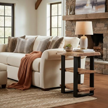 Alaterre Alpine Live Edge Solid Wood 2-Shelf End Table, Natural (AWAA0220) - size: 20"W 3-Tier