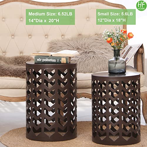 HFHOME Round Nesting Coffee Tables, Set of 3 End Tables for Living Room Balcony Office, Heavy Duty Metal Stacking Side Tables for Home Indoor - Brown - color: Classic Brown