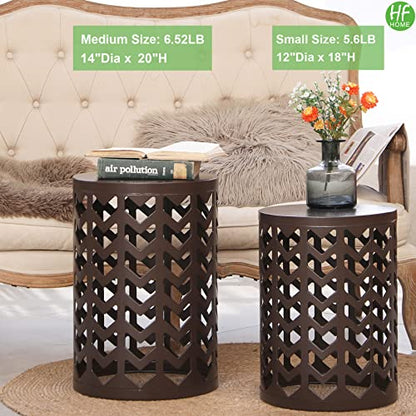 HFHOME Round Nesting Coffee Tables, Set of 3 End Tables for Living Room Balcony Office, Heavy Duty Metal Stacking Side Tables for Home Indoor - Brown - color: Classic Brown
