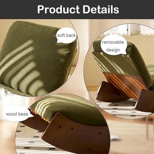 Chifee & Vingol Modern Accent Chair Armless Lounge Chairs with Wood Leg & Pillow Comfy Upholstered Reading Chair for Living Room Bedroom,Rocking Chair-Green - color: Rocking Green