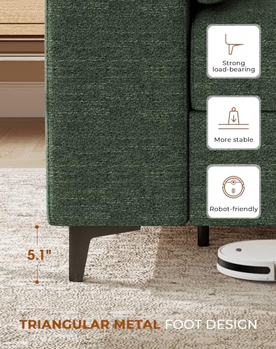 Upvilla 88.97" Modern Sofa Couch Deep Seat Sofa for Living Room(Green) | 8”Cushion, Comfy 2-Seater Chenille Loveseat with Convertible Armrest, Removable Sofa Cover, High Leg - color: Green, size: 88.97" Couch