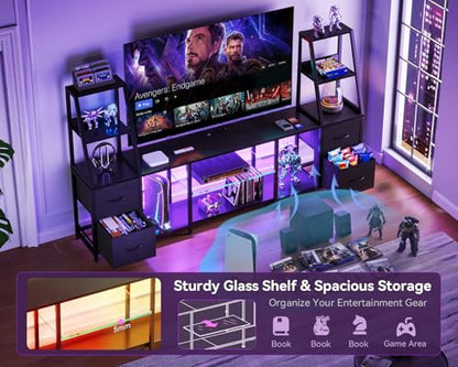Casaottima LED TV Stand for 50–65 Inch TVs with Power Outlets & RGB Ligths, Gaming Entertainment Center with 4 Drawers & Storage, Media Console Supports Up to 75/85/95 Inch Wall-Mounted TVs, Black - size: 87 Inch