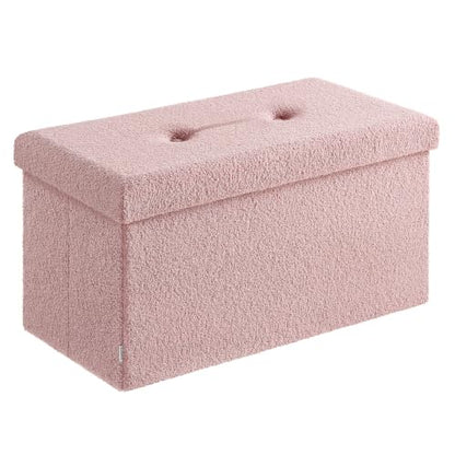 SONGMICS Medium Folding Storage Ottoman Bench, 15 x 30 x 15 Inches | Foot Rest Stool, Load up to 660 lb, Jelly Pink, MINOTA Collection ULSF096R01 - color: Jelly Pink, size: 15"D x 30"W x 15"H, style: Rectangle