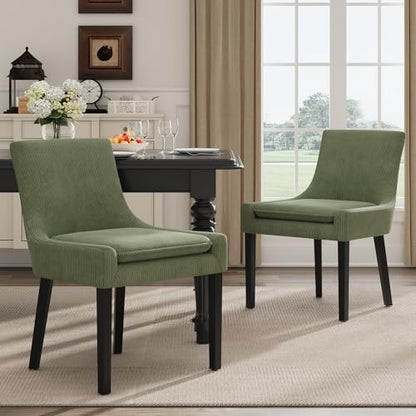 COLAMY Modern Dining Room Chairs Set of 2 with Mid Back and Wood Legs, Upholstered Kitchen Chairs for Dining Room/Living Room, Light Green - color: Light Green, size: Set of 2
