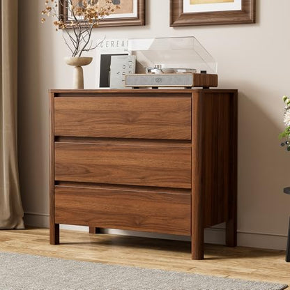 Furniway 31.5" Mid-Century Modern Dresser for Bedroom, 3 Drawer Small Chest of Drawers with Wood Legs, Large Storage Bedroom Dresser, Walnut - size: 3 Drawers