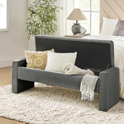 55" Modern Upholstered Storage Bench with Tufted Seat, Fabric Ottoman Bench for Bedroom, Entryway, or Living Room, Soft Close Hinge,Charcoal - color: Charcoal