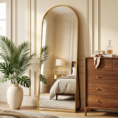 Full Length Mirror, 57" x 18" Arched Full Body Mirror Large Standing Floor Mirrors, Mirrors for Bedroom, Bathroom, Living Room Standing or Wall Leaning, Gold - color: Gold, size: 57"L x 18"W