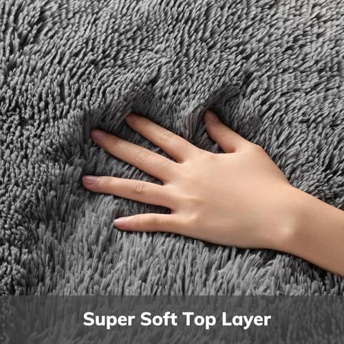 Ophanie Runner Rug for Hallway,2.5x12 Washable Non-Slip Fluffy Soft Bedside Rugs,Bedroom Living Room Shaggy Carpet for Kids Girls Boys Dorm Nursery Decor Aesthetic, Grey with Over 99 pcs Pile fibers - color: 1- Grey, size: 2.5‘ x 12’ (Rectangular)