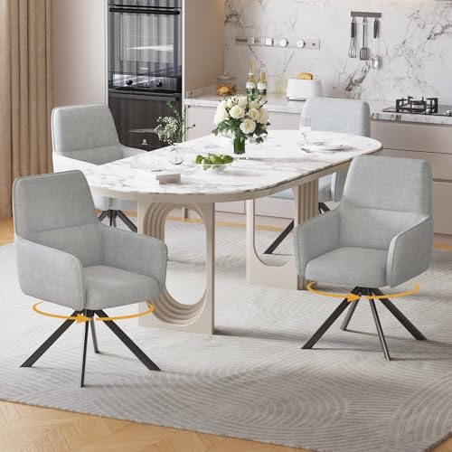 360°Swivel Dining Chairs Set of 4, Modern Upholstered Dining Room Chairs with Thicken Cushion, Dining Chairs with Armrests Swivel Kitchen Chairs for Living Room, Chenille, LightGrey - color: Lightgrey, size: Set of 4