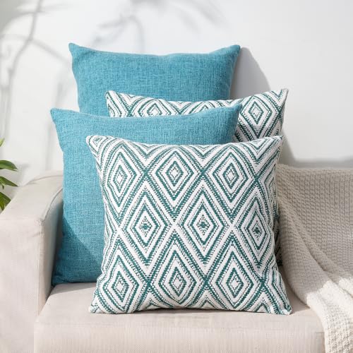 HPUK Throw Pillow Covers 20x20, Set of 4, Aqua Blue Couch Pillow Covers | Polyester fabric, patterned and solid designs, hidden zippers, machine washable, for sofas and beds, inserts not included - color: Aqua, size: 20" x 20" (Pack of 4)