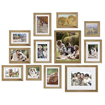 Egofine Picture Frame Set 12 Pack, Gallery Wall Frame Collage with Two 8x10, Four 5x7, Four 4x6, Two 4x4 for Wall and Tabletop, Made of Solid Wood, Covered by Plexiglass, Carbonized Brown - color: Carbonized Brown, size: 4x4+4x6+5x7+8x10