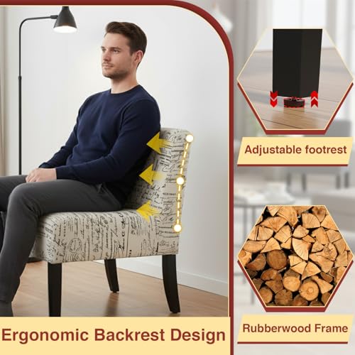 Dopinmin Armless Slipper Chair Accent Chairs, Fabric Mid Century Modern Parsons Chairs, Upholstered Dining Chairs for for Reading Bedroom Dining Room, White - color: White