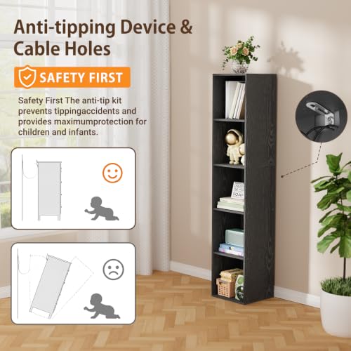 5 Cube Black Book Shelf, Tall Bookcase for Bedroom Home Office Living Room - color: Black, size: 5 Cube