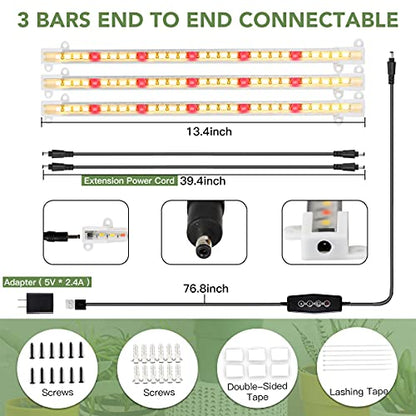GYTF LED Grow Light Strips, 3500K 90-Bulb Full Spectrum Dimmable Plant Growing Lamp Bars with Auto ON/Off Timer for Indoor Plants Succulents Seeds Starting Hydroponics, Extendable Design