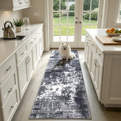 Sasttie 2x6 Runner Rug, Modern Abstract Hallway Rug, Black & White | Ultra-Soft Faux Wool, Machine Washable, Low Pile, Non-Slip, Thin, for Hallway, Entrance, Kitchen, Entryway & Laundry Room - color: Black & White, size: 2' x 6' (Rectangular)