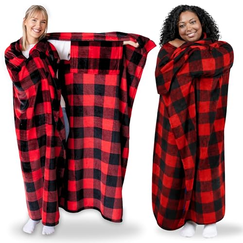 Wearable Blankets for Women & Men, Graduation Day Gift for Her, Cozy Gifts for Women, Wife Birthday Gifts Ideas - color: Buffalo Plaid Red