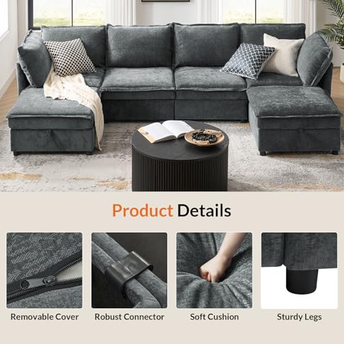 HULALA HOME Seat Cushion Cover for Sectional Sofa Couch, Grey（Cushion is not Included） - color: Grey, size: Seat Cushion Cover
