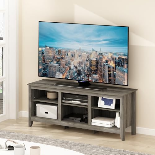 Furinno Jensen TV Stand for TV up to 65 Inch, 2-Tier Grey Entertainment Center, TV Console with Cable Management, for Living Room, Bedroom, Grey Oak - color: Grey Oak