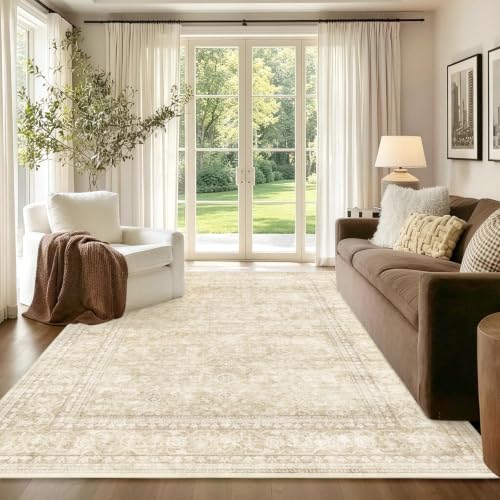 5x7 Ft Area Rugs for Living Room, Soft Non-Slip Machine Washable Rug, Vintage Stain Resistant Carpets for Bedroom Nursery Dining Room Home Decor (Beige) - color: A-f02 Beige, size: 5' x 7' (Rectangular)