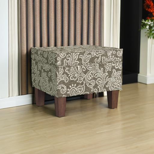 HomePop 22" Modern Rectangular Storage Ottoman - Brown Jacobean Print - color: Brown Jacobean Print
