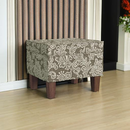 HomePop 22" Modern Rectangular Storage Ottoman - Brown Jacobean Print - color: Brown Jacobean Print