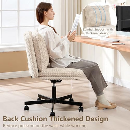 Fizzin Cross Cross Chair Memory Foam Armless with Wheels Home Office Beige - color: Beige