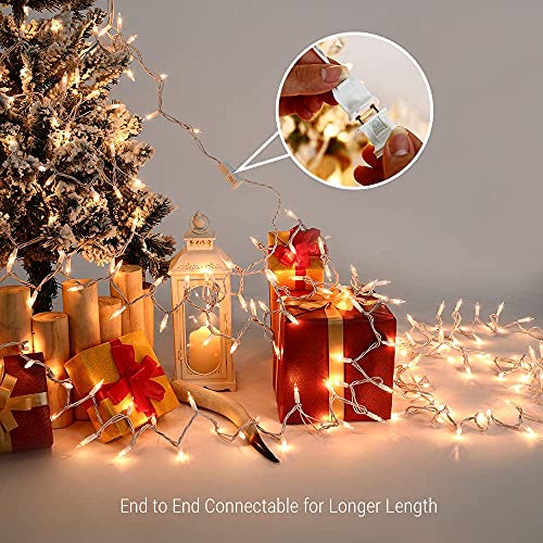 ODEETRONIC Warm Christmas Lights - 21.63ft 100Count Steady & Blink Clear Christmas Lights, UL Certified Incandescent Fairy String Light, White Wire Xmas Tree Light Connectable for Indoor Outdoor Party | Steady & blink; Waterproof; UL certified connectable