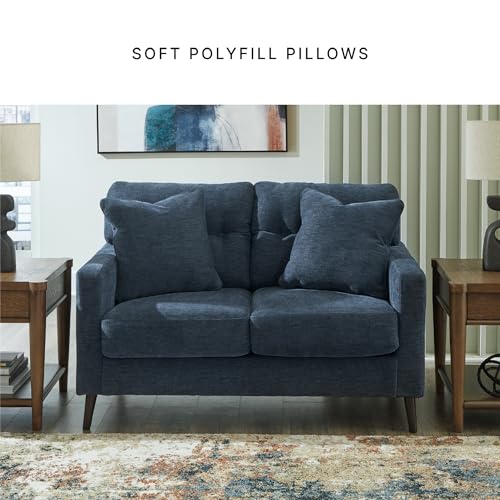 Signature Design by Ashley Loveseat Sofa, Navy Blue, No Assembly, Bixler | Chenille fabric blend, Durable foam cushions, Mid-century modern style, Track arms - color: Blue