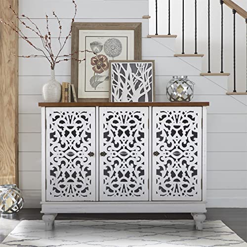 Sophia & William Entryway Buffet Cabinet with Storage, White Accent Cabinet | Accent Cabinet, 3 Doors, Buffet Cabinet with Storage, White Carved Decorative Farmhouse Sideboard, for Entryway, Living Room - color: White, size: 3-Door