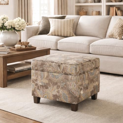 HomePop 18" Classic Square Storage Ottoman - Gray Floral - color: Gray Floral