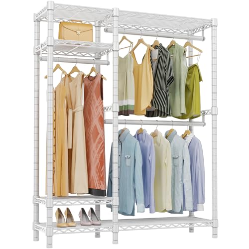 VIPEK V2 Heavy Duty Clothes Rack, Metal Closet Rack Organizer, White | Garment Racks with 4 Tiers Wire Shelving 3 Hanging Rods, Compact Freestanding Closet Metal Closet Rack, Max Load 700LBS - color: White, style: V2