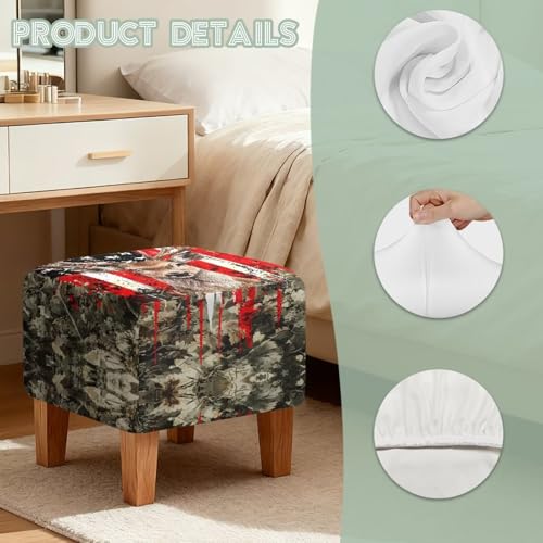 Elk Camo American Flag Print Ottoman Cover Square, Folding Storage Ottoman Slipcovers with Elastic Band, Stretch Cube Footrest Foot Stool Covers Protector - color: Elk Camo American Flag