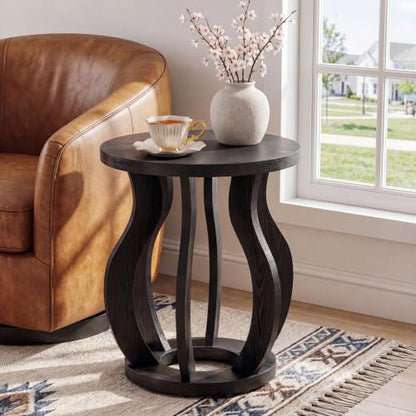 Tribesigns Round End Side Table Set of 2: Farmhouse Wooden Side Table for Living Room, Bedside Nightstand with Curved Frame, Accent Nightstand for Bedroom, Small Spaces, Black(2PC) - color: Black