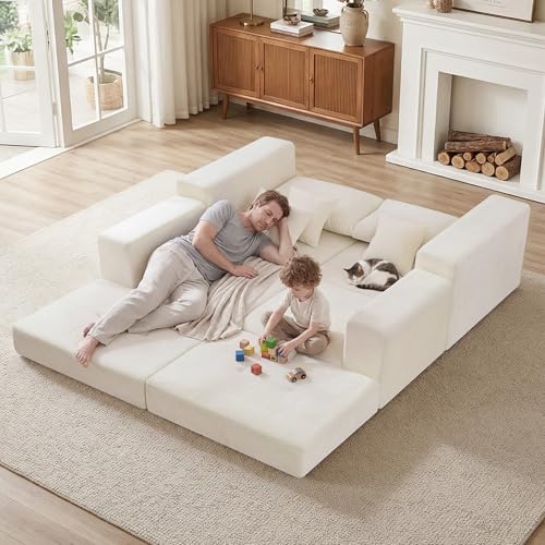 79" Boneless Cloud Loveseat Sofa, Modular Sectional Love Seat with Ottoman, Modern L-Shaped Tufted Convertible Sleeper Sofa Bed for Living Room & Small Spaces, No Assembly Required, Beige - color: Beige, size: 79.5" Tufted Boneless Loveseat