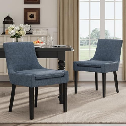 COLAMY Modern Dining Room Chairs Set of 2 with Mid Back and Wood Legs, Upholstered Kitchen Chairs for Dining Room/Living Room, Blue - color: Blue, size: Set of 2