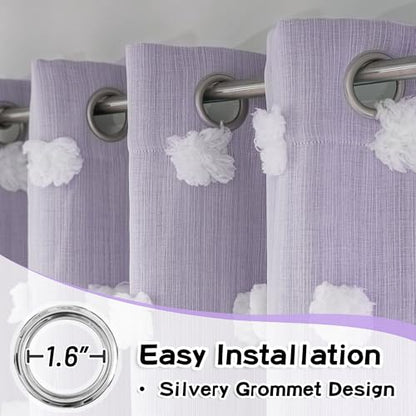 MYSKY HOME Lilac Curtains for Girls Bedroom Kids Curtain 54 Inches Length White Pom Pom Sheer Small Window Curtains 2 Panels Double Layer Curtains Grommet Room Darkening Nursery Curtains, W52 X L54 - color: Lilac, size: 52"W x 54"L (Pack of 2)
