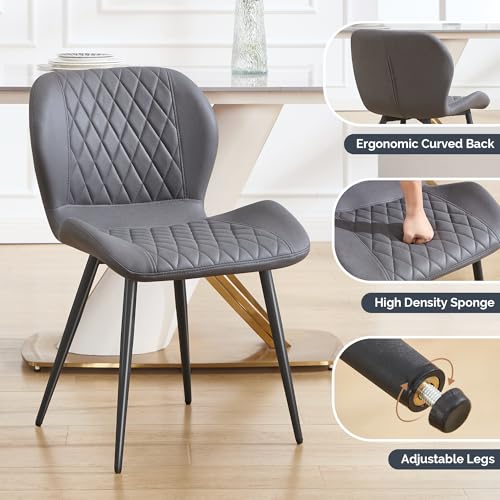 Dining Chairs Set of 2, Comfy Modern Dining Chairs with Thick Cushions, Upholstered Fabric Kitchen Side Chairs with Adjustable Metal Legs for Dining Room (Dark Grey) - color: Dark Grey, size: Set of 2