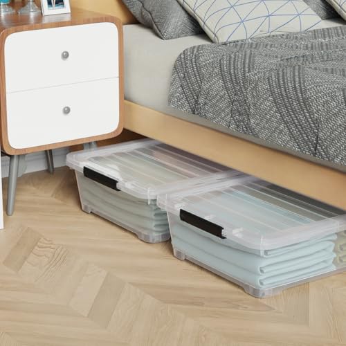Hespama 3-Pack 40 Qt Plastic Wheeled Underbed Storage Container Box, Clear | Latching Storage Bin, With Lids - size: 40 Qt
