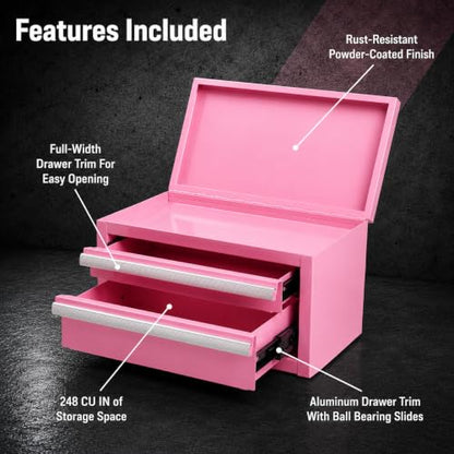 Mini 2-Drawer Steel Tool Box Pink - color: Pink, size: 2 Drawer