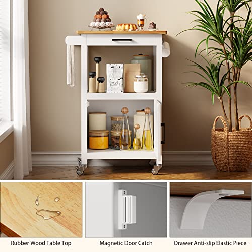 Qsun Rolling Microwave Cart with Storage, White | Microwave cart with wheels, Small Home Coffee Bar, Microwave Stand, Rolling Kitchen Cart with Side Hook - size: White