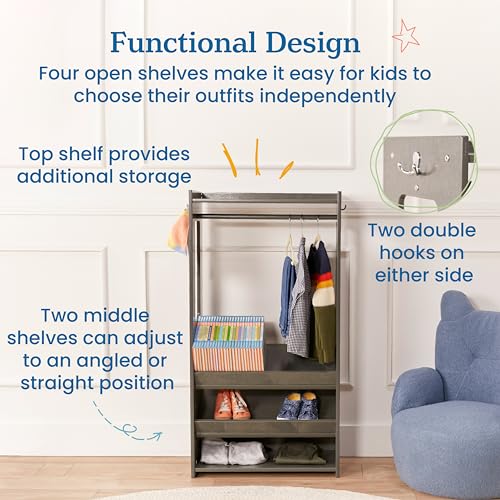 ECR4Kids TrendiTot Clothing Rack with Adjustable Shelves, Kids Wardrobe, Grey Wash - color: Grey Wash