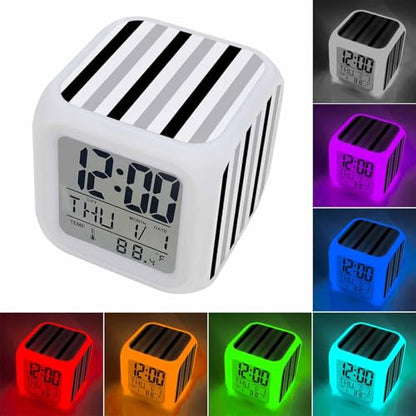 Digital Alarm Clocks for Bedroom,Abstract Stripes Geometric Cube Alarm Clock with Snooze and Nightlight Gray Black White Lines Silent Office Desk Clock Time/Date/Temperature Display - color: Black
