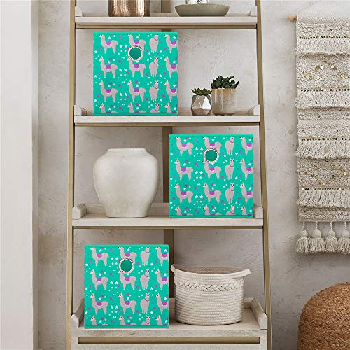 Fabric Strorage Cubes Box Basket Bins Foldable 10x10x10 Inch Emerald Green Alpaca Pattern for Closet Organizer Inserts Drawers ,QY-SC16-6 - color: Alpaca(Set of 6)