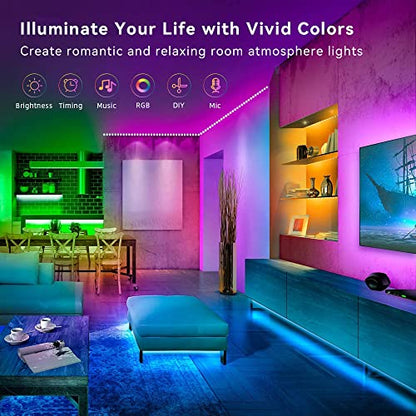 Lcutml 50FT Smart LED Strip Lights, RGB Strip Lights Sync to Music with 40 Key Remote Controller LED Lights for Bedroom, Christmas Lights decration (Multi-Colored, 50FT)