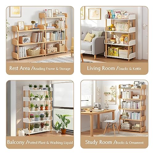 4-Tier Wooden Open Bookcase, Oak | Modern Display Bookshelf with Top Edge, Solid Wood Frame, Home and Office Storage - color: Oak, size: 4-tier