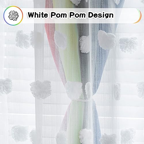 MYSKY HOME Rainbow Curtains for Boys Bedroom Kids Curtains 54 Inches Length White Pom Pom Sheer Small Window Curtains Nursery 2 Panels Double Layer Curtains Grommet Room Darkening Curtains, W52 X L54 - color: Rainbow, size: 52"W x 54"L (Pack of 2)